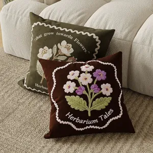 Vintage floral embroidered throw pillow with insert for sofa living room bed decor.