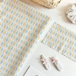 Korean style retro argyle fabric tablecloth and aesthetic photo background cloth set with hair clips.