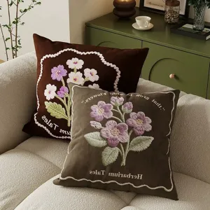 Retro embroidered throw pillow insert set decorative sofa cushion vintage floral style main