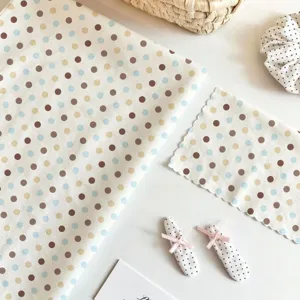 Korean vintage polka dot fabric set with matching hair accessories for home photography.