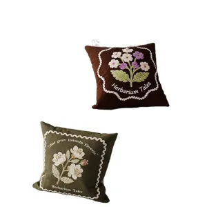 Vintage botanical embroidered throw pillow set with core, soft sofa cushion for living room decor.