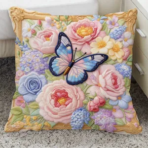 Bloemen Vlinder Pluche Decoratieve Kussensloop Zacht Vierkant Sofa Kussenhoes Voor Auto Bed Thuis Decor Zonder Kern