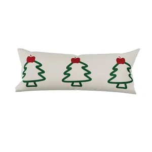 Almohada larga de árbol de navidad, cojín rojo y verde clásico para la decoración.