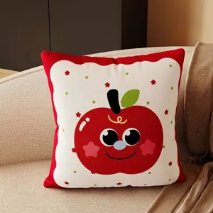 Mignon Coussin en Peluche de Dessin Animé Doux Carré Décoratif pour Canapé Salon Voiture Lit Bureau Taie d'Oreiller Imprimée Motif Chat Fruit