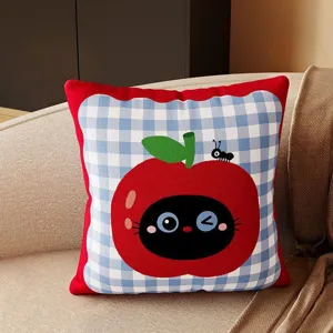 Coussin de sofa motif pomme de dessin anime mignon decor doux soutien du dos taie doreiller