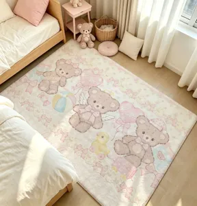 Alfombra de felpa suave con lindo diseño de osito para dormitorio y decoración de sala de estar