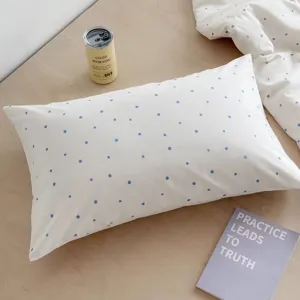 Korean ins style sea salt minimalist pillowcase with blue floral pattern for bedroom decor.