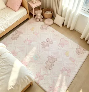 Bonita alfombra de imitación cachemira con osito vintage para dormitorio sala acogedor