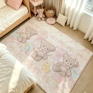 Alfombra de felpa de osito rosa acogedora para dormitorio, alfombra de suelo suave.