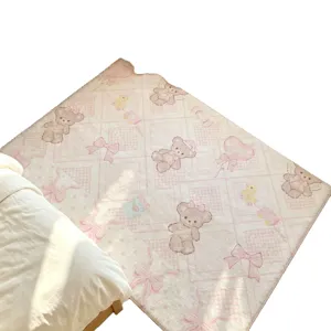 Alfombra suave de imitación cachemira oso tierno vintage rosa estética dormitorio mesita