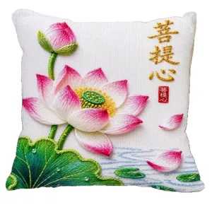 Chinese stijl lotus borduurwerk kussen voor bank bed decoratie zachte lendensteun kussen