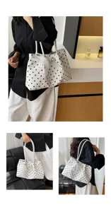 Borsa a tracolla a pois stile coreano con fiocco in pizzo, elegante borsa da donna.