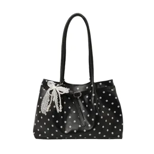 Elegante borsa a tracolla nera a pois bianchi da donna borsa casual alla moda chic