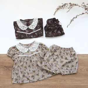 Sommer Baby Mädchen Blumen Kurzarm Puppenkragen Oberteil und Shorts Bekleidungsset