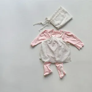Ensemble de vêtements pour bébé fille haut manches longues caraco dentelle bonnet