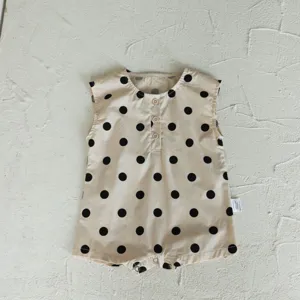 Summer baby sleeveless polka dot romper cotton newborn infant cute onesie jumpsuit detail view