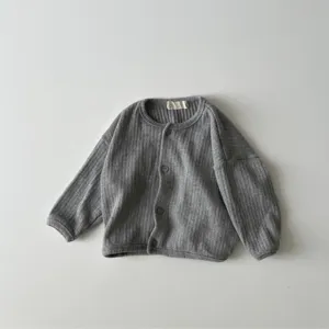 Baby infant ribbed knit cardigan sweater solid color round neck single-breasted outerwear