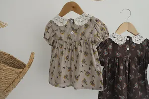 Sommer Blumen Kurzarm Baby Mädchen Bluse süße Spitzenkragen Puppenhemd Kleinkindkleidung Top