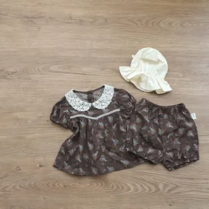 Baby Mädchen Blumen Puppenhemd Shorts und Sonnenhut Sommer Outfit Set süße Kleidung