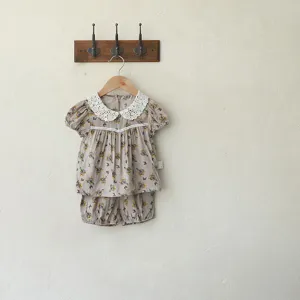Sommer Baby Maedchen floral Kurzarm Puppe Hemd und Shorts Set kleinkind Kleidung