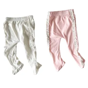 Automne bébé filles leggings avec pieds jolie dentelle côté bambin pantalon long rose blanc
