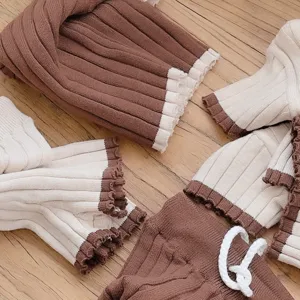 Ensemble pull tricoté fin bébé printemps été mignon tenue décontractée douce bicolore enfant
