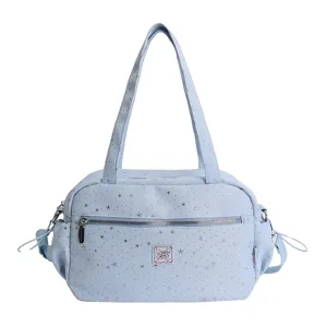 Light blue shoulder bag for women with star print large capacity tote crossbody bag