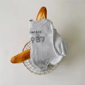 Infant baby waffle knit long sleeve romper cute digital print unisex bodysuit baby clothes