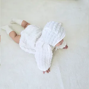 Newborn baby waffle bubble hooded romper cute infant crawling clothes for girls spring design