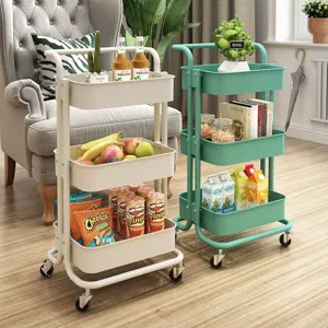 Mobile Utility Rolling Storage Cart 3 Layer Metal Carbon Steel Storage Rack For Kitchen Living Room Home Organizer