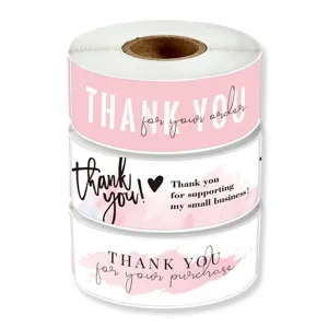 Pink roll thank you stickers for gift box sealing and packaging, decorative long strip labels.