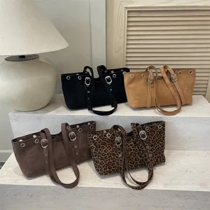 Wildleder Schultertasche Damen Vintage Retro chic Shopper Handtasche mit Oesen
