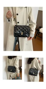 Borsa a tracolla trapuntata nera da donna con catena, borsa vintage retrò elegante e versatile.
