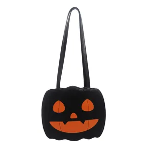 Halloween pumpkin shoulder bag for women large capacity tote quirky casual PU leather handbag