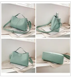 Light green crocodile pattern women's shoulder bag stylish tote handbag multi-angle view