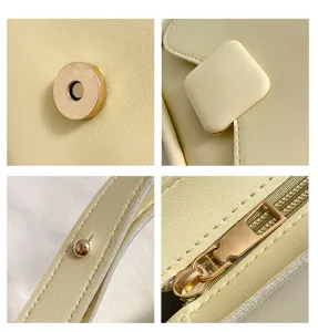 Vue détaillée du sac à bandoulière jaune élégant montrant des ferrures et une fermeture éclair.