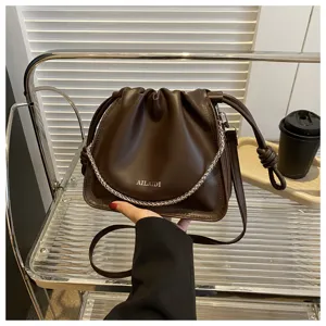 Borsa a secchiello plissettata coreana alla moda con tracolla a catena e coulisse.