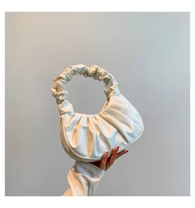 White pleated cloud bag for women fashion shoulder dumpling handbag retro underarm purse