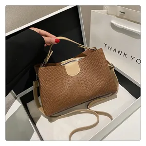 Retro Krokodilmuster Kontrast Umhängetasche für Damen, elegante modische Pendler Handtasche.