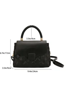 Classic black quilted flap shoulder bag with braided top handle and daily crossbody style.