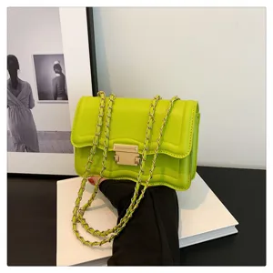 Green leather chain shoulder bag stylish wave flap cross body bag for women autumn fashion