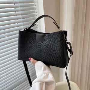Damen Retro Krokodilmuster PU Leder Umhängetasche Farbblock Pendeln Top Griff Crossbody Tasche Casual Handtasche