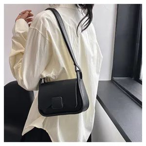 Sac à épaule noir élégant pour femme, sac sous bras en cuir PU minimaliste pour quotidien.