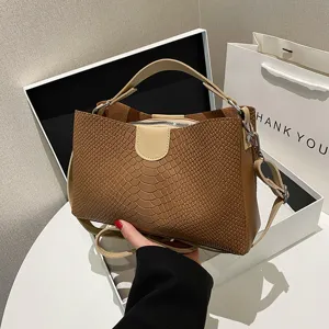 Damen Vintage Krokodilmuster Kontrast Handtasche stilvolle Pendler Umhängetasche.