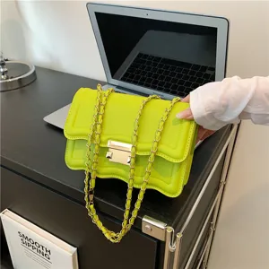 Womens PU Leather Shoulder Bag Retro Wavy Pattern Crossbody Bag With Metal Chain And Lock Fashion Daily Handbag