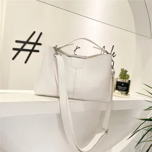 White crocodile pattern women shoulder bag, stylish casual handbag and messenger tote for daily use.