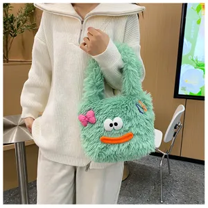 Cute fuzzy plush handbag for women autumn winter fluffy tote bag large capacity shoulder bag