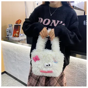 Cute fluffy plush handbag for women, autumn winter soft fuzzy shoulder tote bag.
