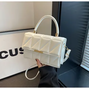 White quilted small square bag for women, elegant fashion crossbody and shoulder handbag.