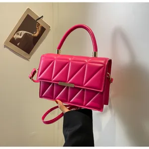 Fashionable quilted PU leather small square crossbody bag for women, elegant top handle design.